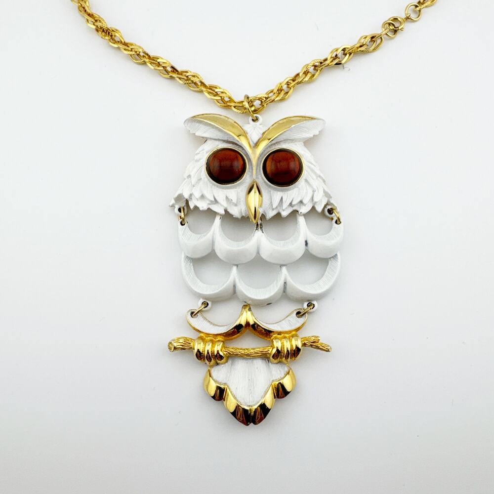Vintage Owl Pendant Necklace Long‎ Gold Chain Retro Statement Necklace